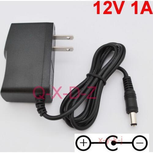 100PCS 12V1A High quality AC/DC 12V 1A Switching Power Supply adapter Reverse Polarity Negative Inside US plug 5.5mm x 2.1mm