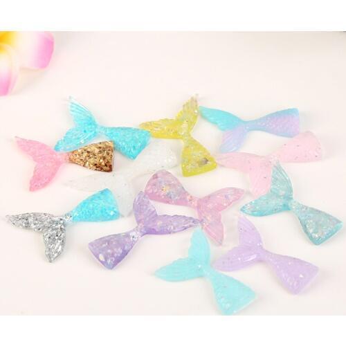 20*43mm 20pcs Diy Craft Hair Accessory Mixed Flat Back Resin Mermaid glitter Cabochon for diy decoration