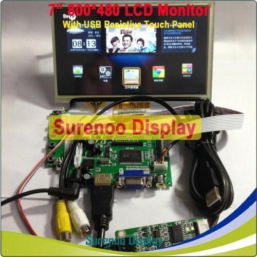 7" 800*480 LCD Module Display Monitor Screen + HDMI/VGA/2AV Board + Resistive Touch Panel w/ USB Controller for Raspberry Pi