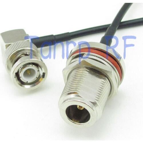 8in N female with nut bulkhead to BNC male right angle RF connector adapter 20CM Pigtail coaxial jumper cable RG174 extension