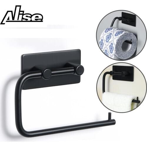 Alise Toilet Paper Holder Black Stainless Steel Bathroom kitchen Roll Paper Rack Tissue Towel Holder Non-Drilling Accessories