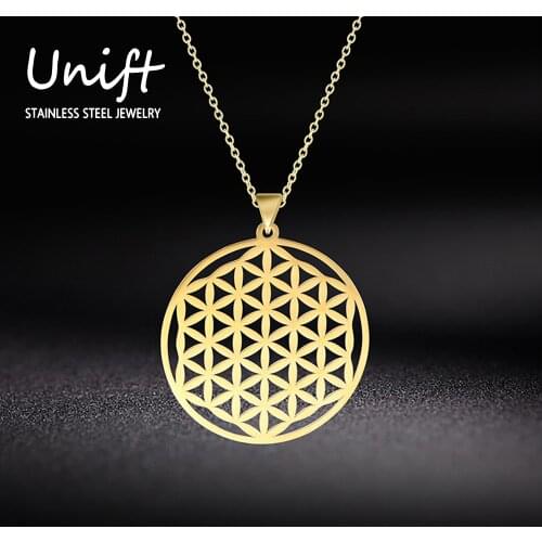 Unift Flower Of Life Mandala Chain Pendant Choker Necklace For Women Stainless Steel Sacred Geometry Jewelry Vintage Gifts