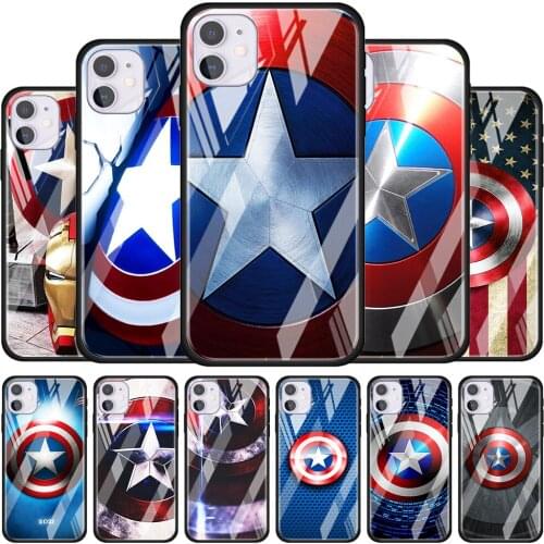 Captain America shield Marvel for Apple iPhone 12 Pro Max Mini 11 Pro XS Max X XR 6S 6 7 8 Plus Luxury Tempered Glass Phone Case