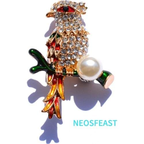 Elegant Rhinestone Bird Brooches for Women Multi Color Enameled Pearl Pin Ladies Dress Garments Wedding Gifts Fashion Jewelry