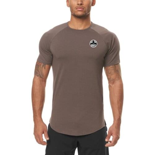 Raglan Short Sleeve Slim Fit T shirt Men Gym Clothing Bodybuilding Fitness Tight Sportswear T-shirt Quick Dry Training Tee shirt