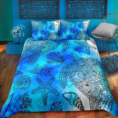 Fanaijia Sea Turtle Bedding Set Animal Duvet Cover Set Blue Home Textiles Ocean Sea Bedclothes queen size comforter sets