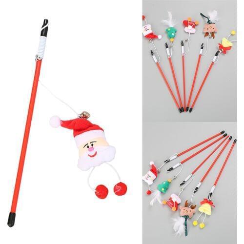 Creative Christmas Cat Teaser Wand Cute Cartoon Funny Christmas Tree Santa Claus Cat Teaser Toy Cat Interactive Toy Pet Supplies