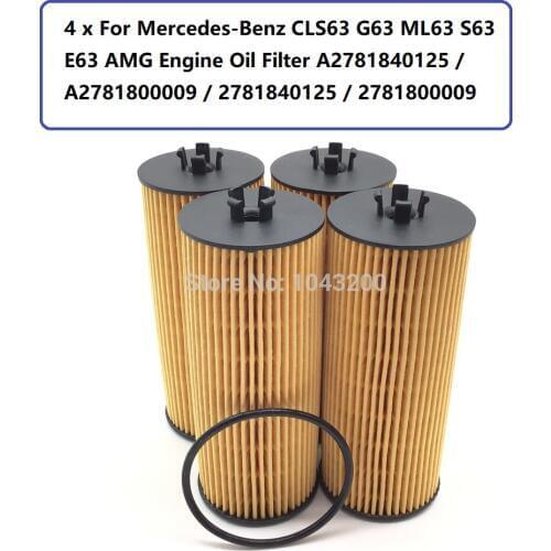 4 *For Mercedes-Benz CLS63 G63 ML63 S63 E63 AMG Engine Oil Filter A2781840125 / A2781800009 / 2781840125 / 2781800009