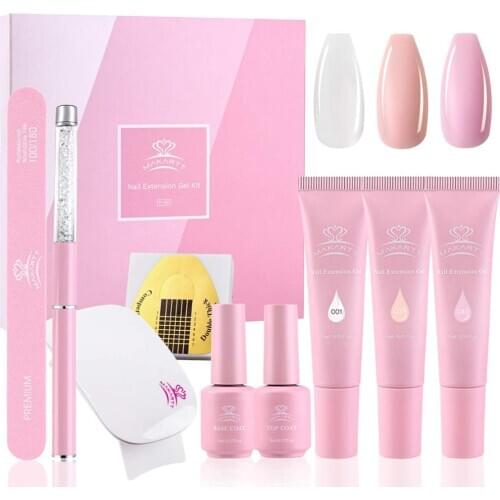 Makartt QikGel Nail Building Gel Kit, Clear Pink Nail Builder Enhancement Gel Set with 6W LED UV Nail Lamp No Slip Solution Need