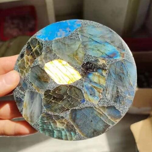 1PC 142-155g Natural Labrador Spar Round Shaped Crystal Moonspar Marine Reiki Treatment Stone Mineral Stone