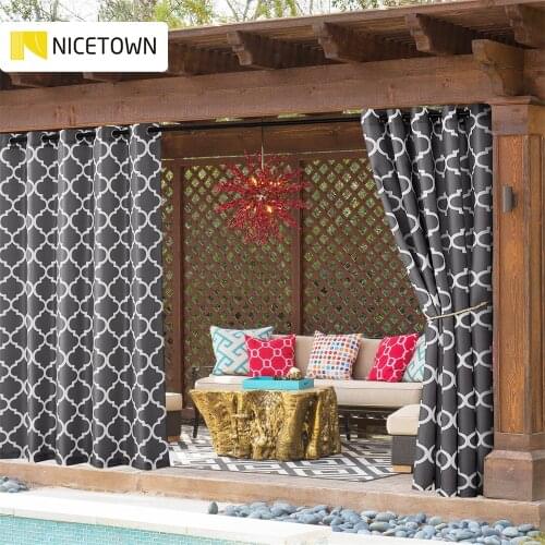 NICETOWN Vertical Stripes Outdoor Curtain Drape Blackout Blocking Fade Resistant with Grommet Rust-Proof for Porch&Beach&Patio