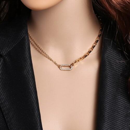 New Fashion Women Necklace Simple Metal Crystal Double Piece Korean Style Clavicle Chain Jewelry Accessories For Women Gift