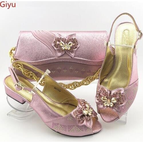 Doershow charming Italian Matching Shoes And Bag Set African Style Lady pink Shoes And Bag To Match For Wedding Dress!HAS1-20