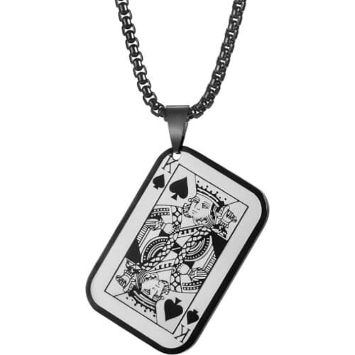 Stainless Steel Poker Card Black K Men Punk Rock Pendant Necklace Jewelry Gift For Him with Chain
