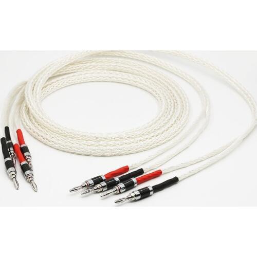 Pair 8AG OCC copper Silver speaker cable hifi Carbon Fiber Banana Plug loudspeaker cable speaker wire,8AG Silver speaker cable