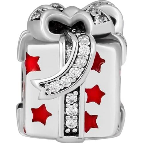 Fits Pandora Charms Bracelets Sparkling Star Beads with Red Enamel 100% 925 Sterling-Silver-Jewelry Free Shipping