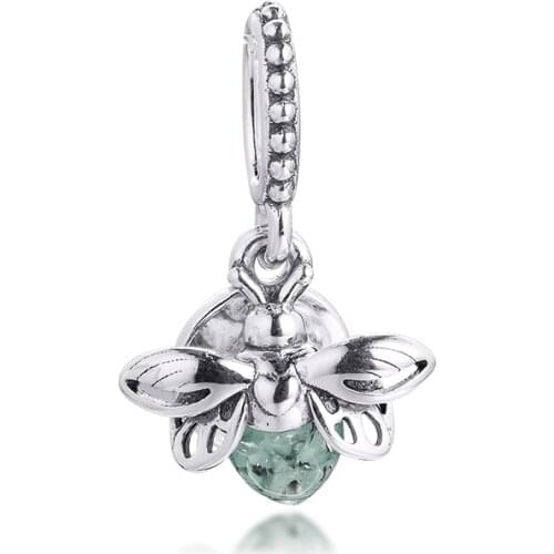 Glow in the Dark Firefly Dangle Charm 100% Real Sterling Silver S925 Pendant High Quality Sparkling Charm for Bracelets