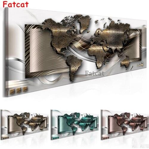 Full 5D DIY Diamond Painting Abstract Metal World Map Diamond Embroidery Mosaic Rhinestones Large Size Office Decoration PP077