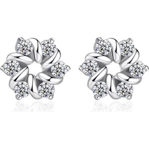 Silver Plated Stud Earrings Newest Flower Gifts Jewelry for Women Girls Vintage Party Engagement Retro Brincos Silver Color