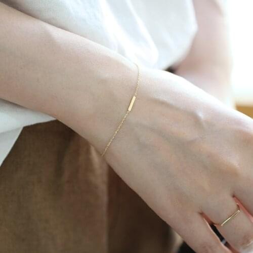 VENTFILLE 925 Sterling Silver Korean Version Simple One-Word Stick Chain Bracelet Women Fashion Charm 14k Gold Jewelry