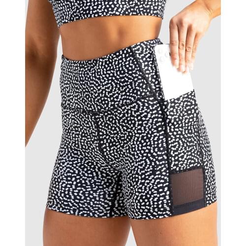 High Waist Printed Sport Shorts for Women Quick Dry Yoga Pants Running Workout Tights Femme With Pocket Summer Gym Active Wear