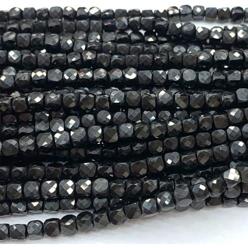 Veemake Black Spinel Natural Necklace Bracelets Earrings Ring Gemstones Faceted Irregular Cube Small Beads For Jewelry Making