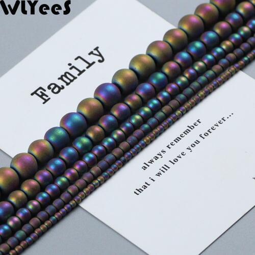 WLYeeS Matte Natural Hematite beads Plating Multicolor Spacer Loose Bead 2 4 6 8 10mm Round Ball for DIY Jewelry Bracelet Making