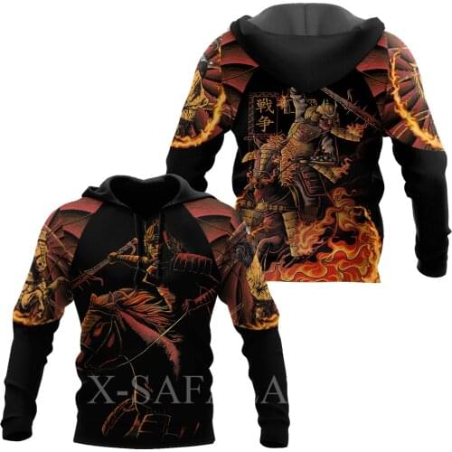 Japan Ninja Warrior Tattoo Samurai Masks 3D Print Size Hoodie Man Women Harajuku Outwear Zipper Pullover Sweatshirt Unisex-2
