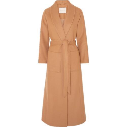 Winter fashion ol woolen coat women big pocket belted slim x-long wool blends coat plus size 2XL