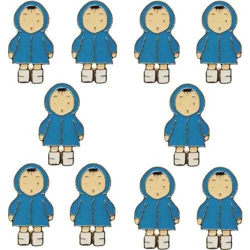 10pcs Blue Raincoat Boys Brooche Enamel Pins Lapel Pins Golden Badge Fashion Jewelry Gift Brooches For Womens Clothing