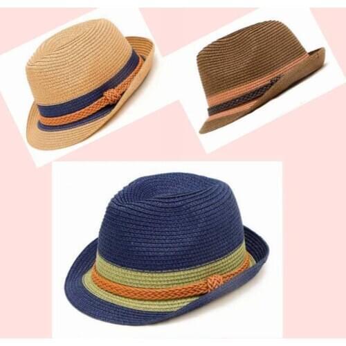 120pcs/lot new fashion unisex assorted color straw panama hat for beach/straw trilby sun hat