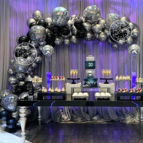 139pcs/Set 22inch New Silver 4D Laser Disco Balloon Garland Kits Birthday Wedding Bar Party Decoration Round Globos Kids Gift