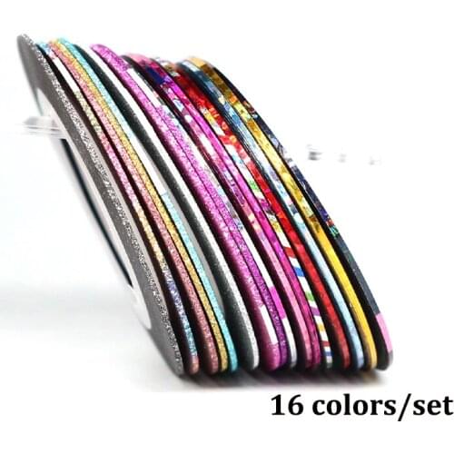 16pcs Holographic Gold Silver Striping Tape Line Nail Stickers Transfer Nail Wire Foils Adhesive Decal Manicure Decoration Kit