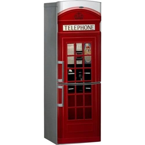 3D Fridge Sticker Red Telephone Booth Refrigerator Door Wrap Kitchen Wallpaper Accessories Modern Wall Stickers Customizable
