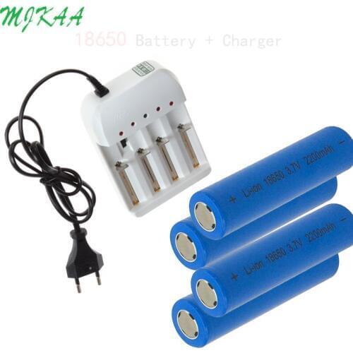 4pcs 3.7V 2200mAh 18650 Rechargeable Battery + US EU Plug Ni MH/Ni Zn/lithium Iron 18650 Battery Charger