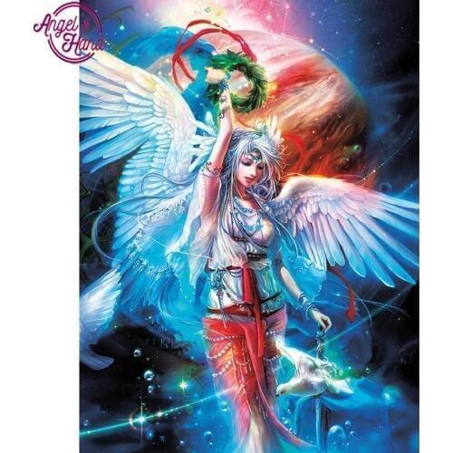 5D DIY diamond embroidery girl with wings diamond painting Cross Stitch full square Rhinestone mosaic home decoration gif