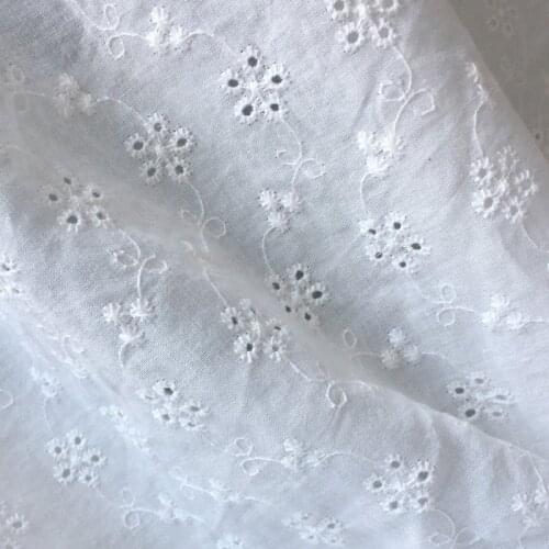 Off-white Embroidered Cotton Fabric For Dress Shirt, Width 130cm, By The Meter