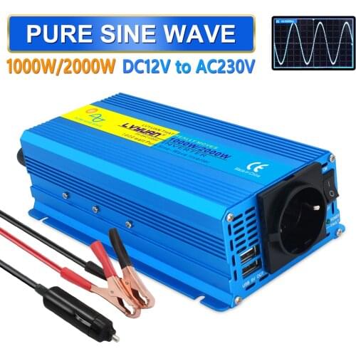 DC 12V to 230V 2000W Peak EU Socket Home/car Full Power Inverter Portable Car Power Pure Sine Wave Power inverter