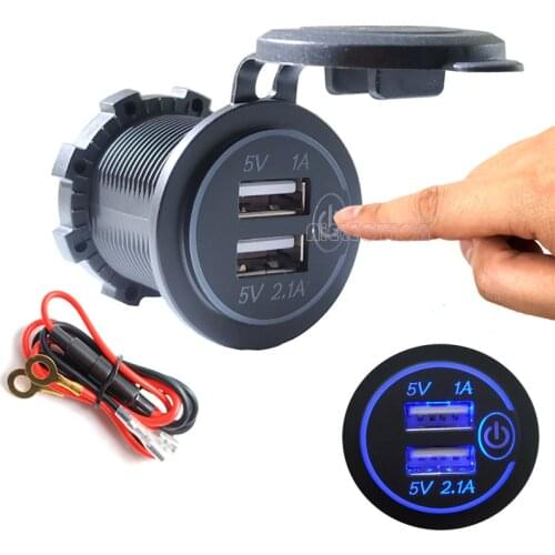 DIY LED 3.1A 12V/24V 60cm Cable Waterproof Car Charger with Switch Blue Red Green for Car RV ATV Boat Marine Motorcycle Mobile