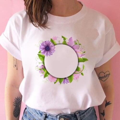 Womens floral hoop Painted clothes ladies short sleeve Kawaii Tees top graphic T-shirt printing T-shirt fema