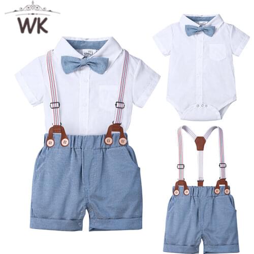 Baby boys clothing sets baby summer products bow tie rompers tops + bib shorts 2 pcs suit infants for baby clothing set JY-402