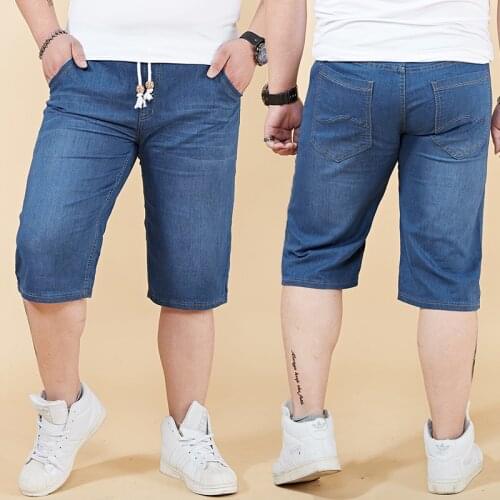 Summer Men casual Denim Short Size 40 42 44 46 48 Classic business style Elastic waist Drawstring Bermuda Straight jeans short