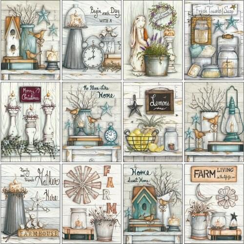Evershine Diamond Painting Text Scenery Full Square Round Diamond Embroidery Kitchen 5D DIY Mosaic Beaded Decor For Home