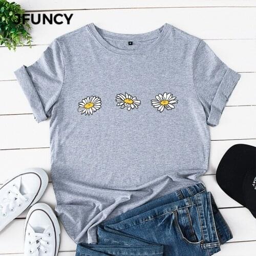 JFUNCY Flowers Harajuku Graphic Women Tee Tops Clothing Plus Size Summer Loose Casual Tshirt 100% Cotton Shirts Female T-shirts