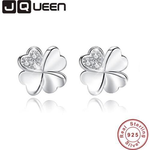 JQUEEN Classic Silk Silver Four-leaf Clover Earrings 925 Earrings Wedding For Women Jewelry Bague Fem