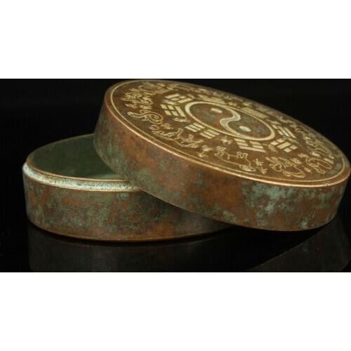 Collectible Handwork Asia Bronze Carving Exquisite Eight Diagrams Ink Box Statue