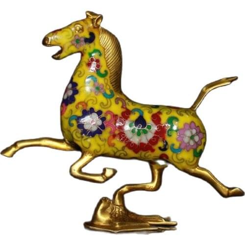 Collection of pure copper gold-plated Cloisonne silk yellow (Horse Stepping swallow) ornaments
