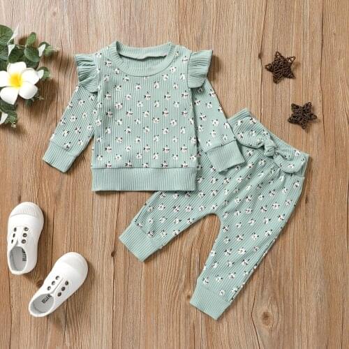 Babys Sets Flower Printed Suit Tops Bowknot Trousers Kids Girls Spring Autumn Infant Baby Girl Clothing