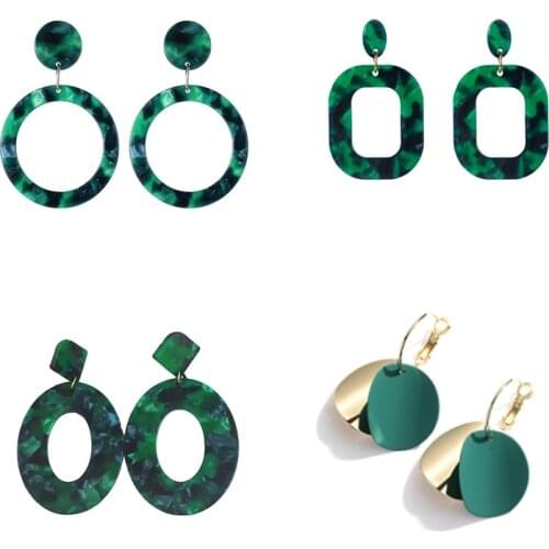 Korean Green Black Geometric Acrylic Resin Earrings Simple Round Square Circle Drop Dangle Earrings for Women Girl Party Jewelry