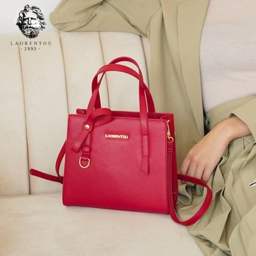 LAORENTOU Style Ladies Top Handle Bag Bride Bag Cowhide Shoulder Crossbody Bag Women Temperament Totes Female Satchel Purse